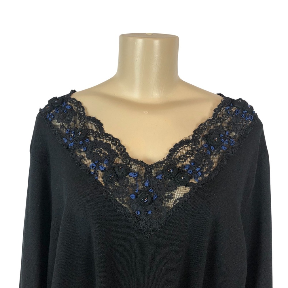 NWT Coldwater Creek Silk Embroidered Lace Trim Sweater Size 3X V-Neck Knit Top - Picture 2 of 8